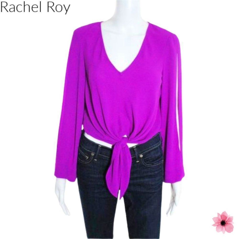 RACHEL RACHEL ROY PURPLE LONG SLEEVE TIE FRONT TOP - Picture 3 of 9